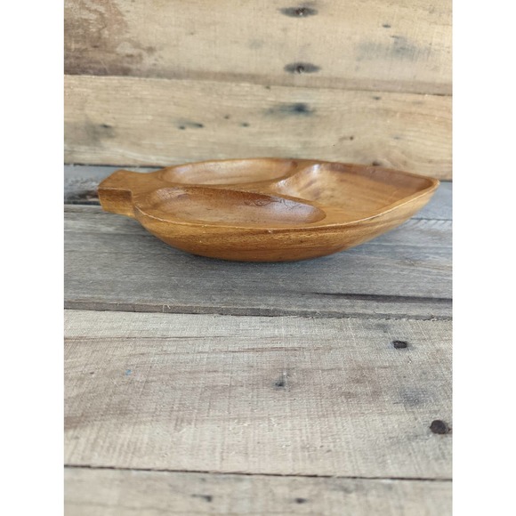 Vintage Monkey Pod Leaf Shaped Three Section Dish / Boho decor - Picture 7 of 10